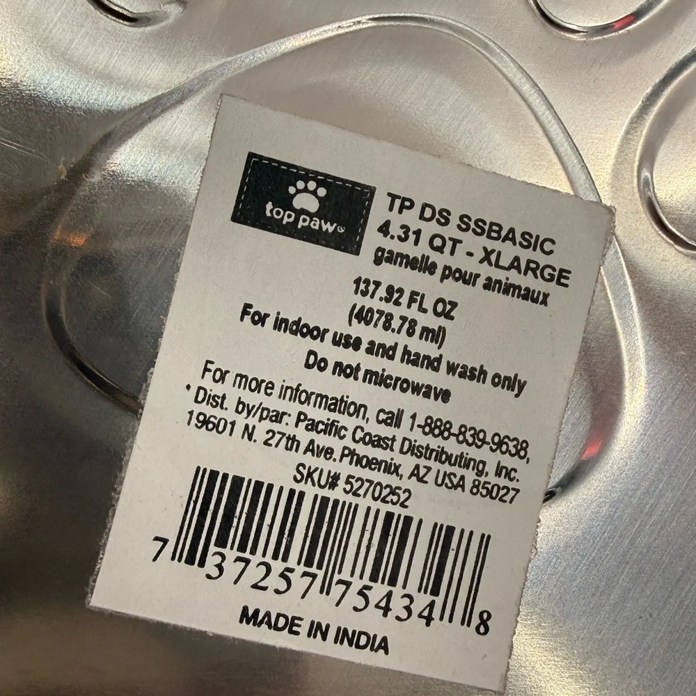 EUC Top Paw 4.31 Qt Stainless Steel Dog Bowl